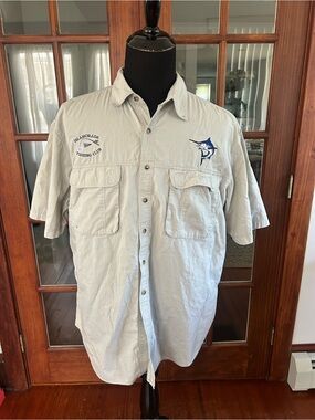 Islamorada Short Sleeve Fishing Club Shirt White Large Embroidered Marlin XL